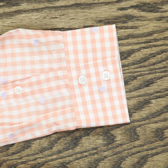 NWT Lands' End Long Patterned Dress Shirt 484704 14 Tall Peach Dot Orange PInk - Picture 4 of 5